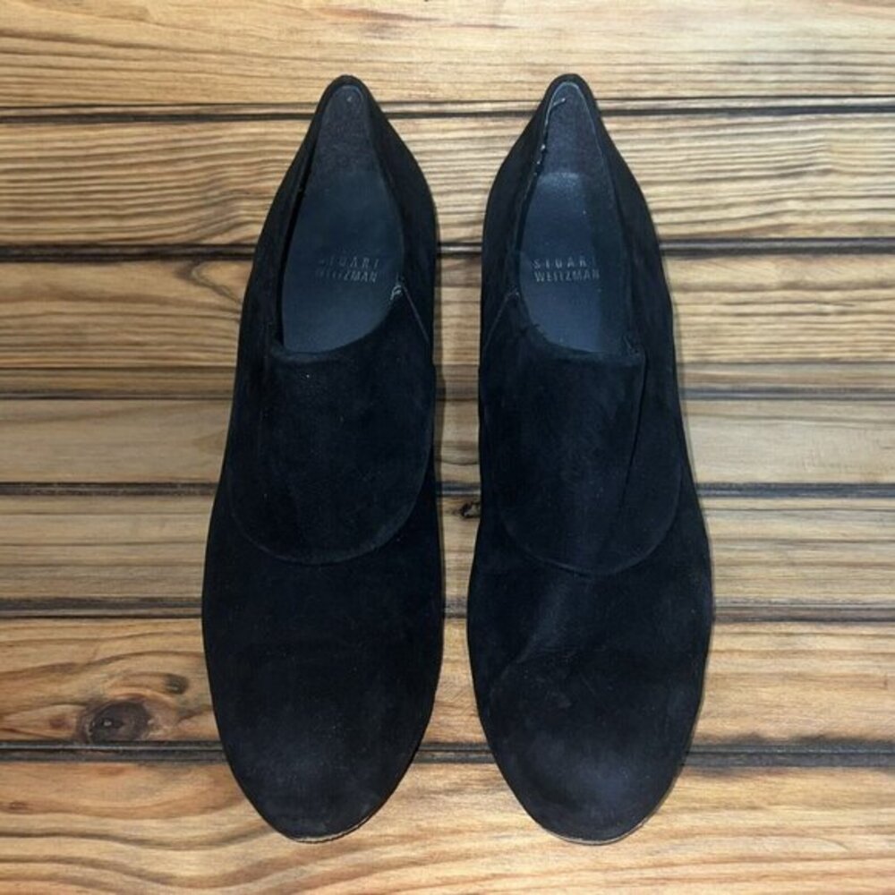 Stuart Weitzman‎ Black Suede Heels Womens Size 10 M Leather Sole Round Toe - Picture 2 of 9